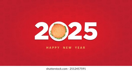 The new year 2025, Eve number 2025 with a Burger logo, Concept for Food chart, Restaurant, Shop, Calendar, Burger brand isolated background. Burger New Year concept. 3D Illustration - Powered by Shutterstock