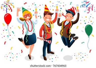 New Year bash. People celebrating party illustration. Cool flat character design on New Year or Birthday party with male and female characters having fun and having a toast. - Powered by Shutterstock