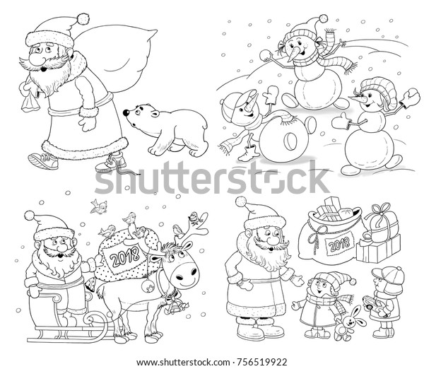 New Year Christmas Year Dog Coloring Stock Illustration 756519922