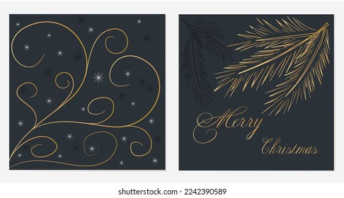 New Year Christmas greeting background, card poster, with festive elements and text in black and gold color. Premium - Powered by Shutterstock