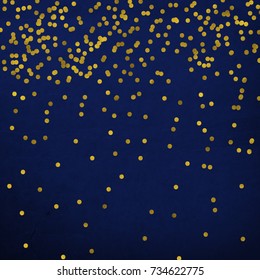 New Year Golden Illustration On Nevy Blue Background. Gold Polka Dots Background