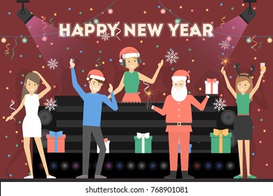 New year party. People in santa hat have fun at the club with DJ. - Powered by Shutterstock