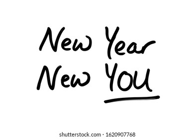 New Year New You Handwritten On A White Background.