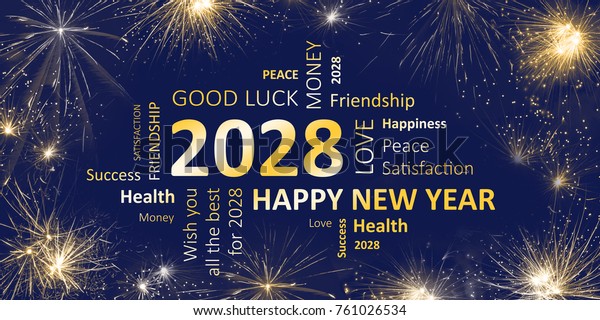 New Years Card 2028 Good Wishes Stock Illustration 761026534