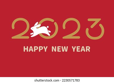 New Year's card template of a rabbit circling 2023 on a red background. - Powered by Shutterstock