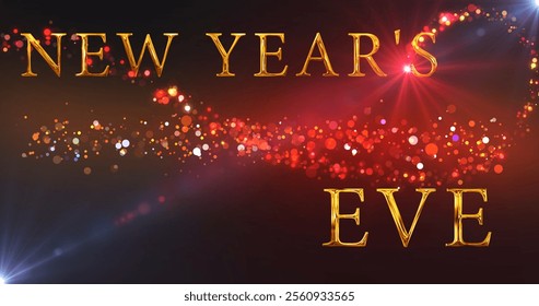 New Year's Eve Celebration and party invite advertisement. Fairy dust moving gold text cinema style luxurious elegant looking party popper. Envelope message Cheerful Christmas Holiday bg. - Powered by Shutterstock