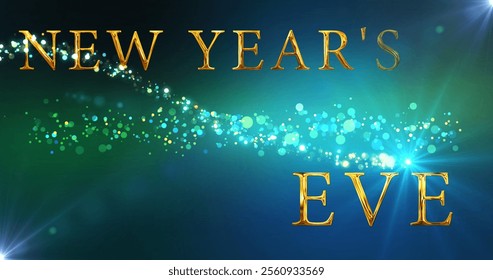 New Year's Eve Celebration and party invite advertisement. Fairy dust moving gold text cinema style luxurious elegant looking party popper. Envelope message Cheerful Christmas Holiday bg. - Powered by Shutterstock