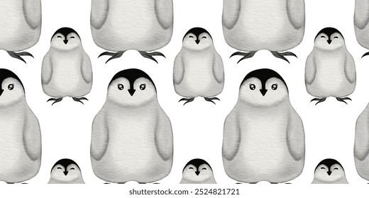 New Year's Eve celebration pattern featuring adorable penguins in various sizes and poses - Powered by Shutterstock