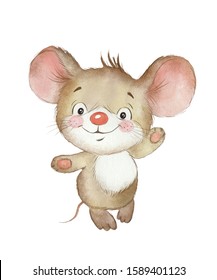 New Year's Mouse, Watercolor Mouse Drawing.