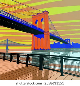 New York and Brooklyn Bridge or the East River Bridge, USA. View on Brooklyn Bridge, illustration. - Powered by Shutterstock