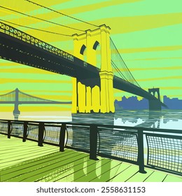 New York and Brooklyn Bridge or the East River Bridge, USA. View on Brooklyn Bridge, illustration. - Powered by Shutterstock