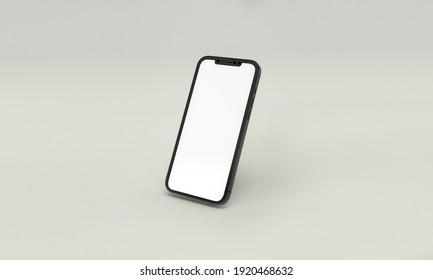 New York City,  USA - 23 May 2020"3d render illustration hand holding the white smartphone with full screen and modern frame less design - isolated on white background 