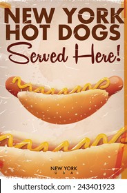 New York Hot Dog Poster in a vintage style.