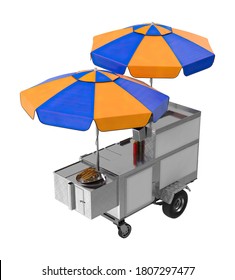 New York Hot Dog And Pretzel Stand 3D Illustration On White Background