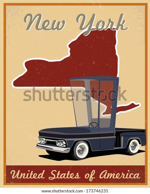 New York road trip vintage\
poster