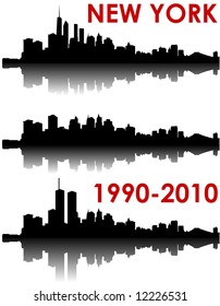 New York Skyline 1990-2010 - Old World Trade Center, Without And With The New WTC