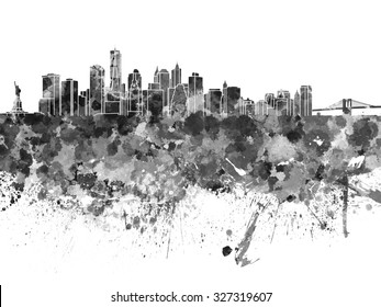 New York Skyline In Black Watercolor