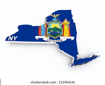 New York State Flag On 3d Map