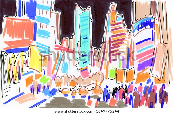 New York street. Drawing illustration for\
background and\
design.