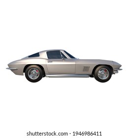 New York, United States- July 1, 1950 - Corvette Stingray Sport Car City Tourism Luxury Transport 1950s - Lateral View White Background 3D Rendering Ilustracion 3D