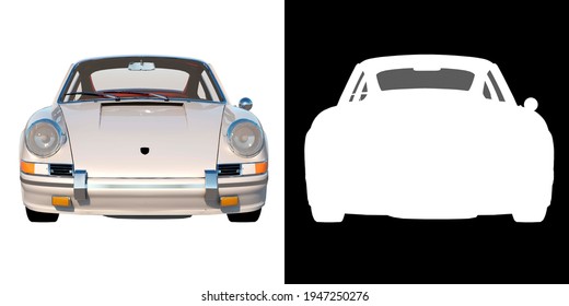 New York, United States- July 1, 1964 - Porsche 911 Sport Car City Tourism Luxury Transport 1960s - Front View White Background Alpha Channel To Cutout 3D Rendering Ilustracion 3D