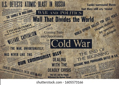 New York, USA - January 04, 2020: Newspaper Headlines And Text About The Historic Events Happened During The Cold War.