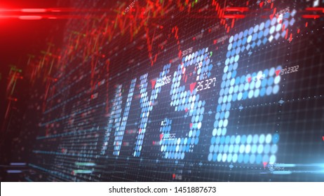 NEW YORK, USA - JULY 2019: NYSE The New York Stock Exchange Ticker - 3D Illustration Rendering