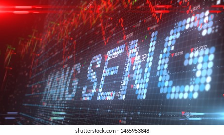 NEW YORK, USA - JULY 2019: Hang Seng stock market index chart of Hong Kong - 3D illustration rendering