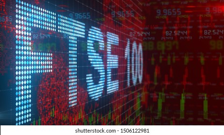 NEW YORK, USA - September 2019: FTSE 100 Index 100 companies listed on the London Stock Exchange - Conceptual 3D render