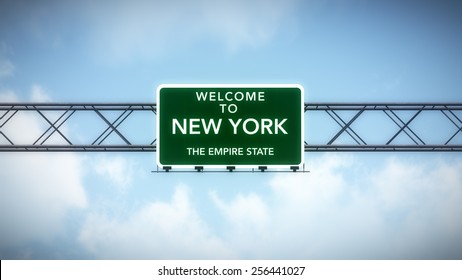 New York USA State Welcome to Highway Road Sign 3D Illustration