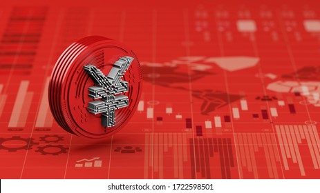 New Yuan Digital Currency Of China On Red Economy Graph Chart, 3d Rendering