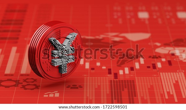 New Yuan digital currency of china on red\
economy graph chart, 3d\
rendering