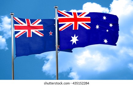 New Zealand Flag With Australia Flag, 3D Rendering 