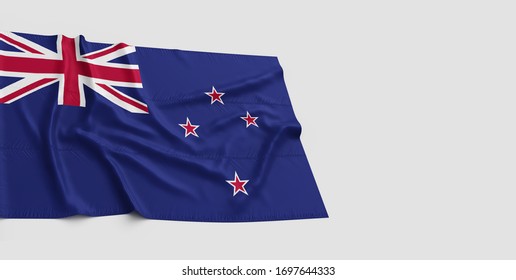 New Zealand flag on white background with copy space. 3D illustration