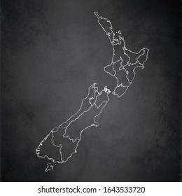 New Zealand map, administrative division separates regions and names, design card blackboard chalkboard blank raster