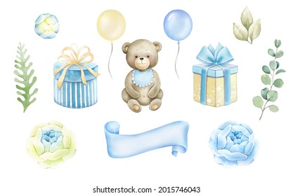 Newborn Baby Boy Clipart Set.