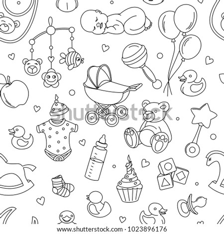 Newborn Baby Shower Seamless Pattern Textile Stock Illustration