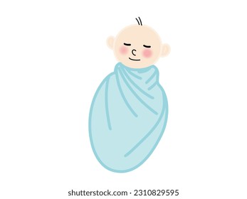 A newborn baby sleeps in a blue blanket.on a white background. - Powered by Shutterstock