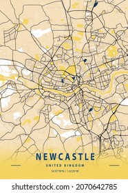 Newcastle - United Kingdom Yellow City Map