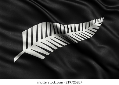 Newly proposed silver fern flag for New Zealand waving in the wind. High quality fabric material.