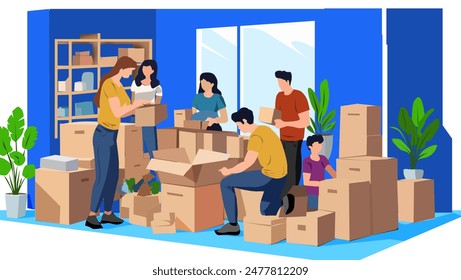 The newly settled family is unpacking their belongings in their new home - Powered by Shutterstock