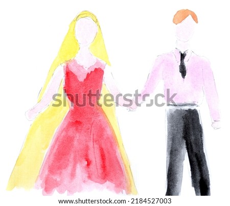 Newlyweds. Bride and groom, couple in love. Wedding illustration. Watercolor, art decoration, sketch. Hand drawn modern new