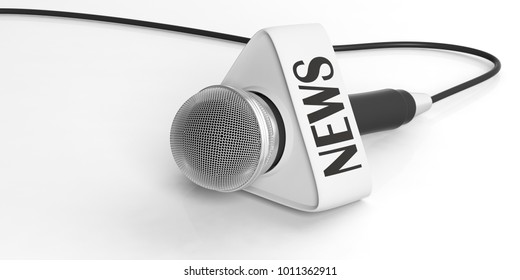 News Concept. Cable Microphone With White News Box Isolated On White Background. 3d Illustration