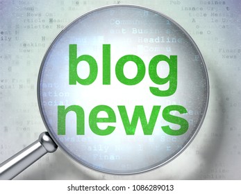 News Concept: Magnifying Optical Glass With Words Blog News On Digital Background, 3D Rendering