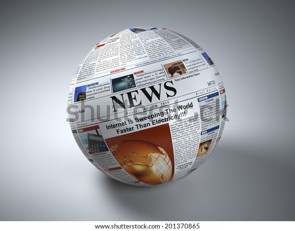 News concept. Newspaper sphere. Three-dimaensional\
image. 3d