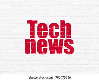 News Concept: Painted Red Text Tech News On White Brick Wall Background