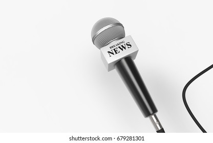 News Microphone Isolated On White Background. 3D Rendering
