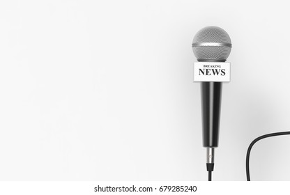 News Microphone Isolated On White Background. 3D Rendering