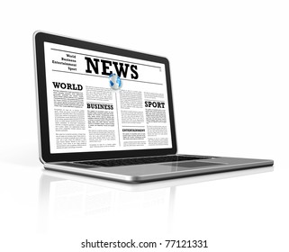 News On A Laptop Computer Isolated On White With Clipping Path