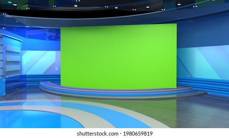 News Studio, Backdrop For TV Shows .TV On Wall.3D Virtual News Studio Background, 3d Illustration	
